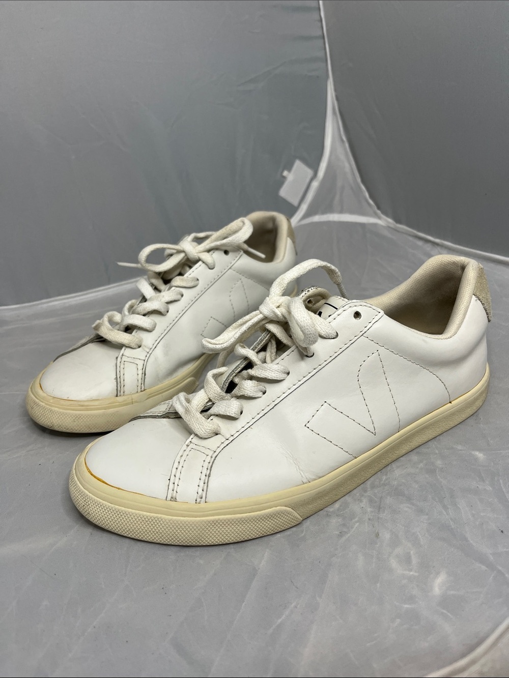 Veja Esplar all white leather and suede lace up sneakers - Size 7 / 38